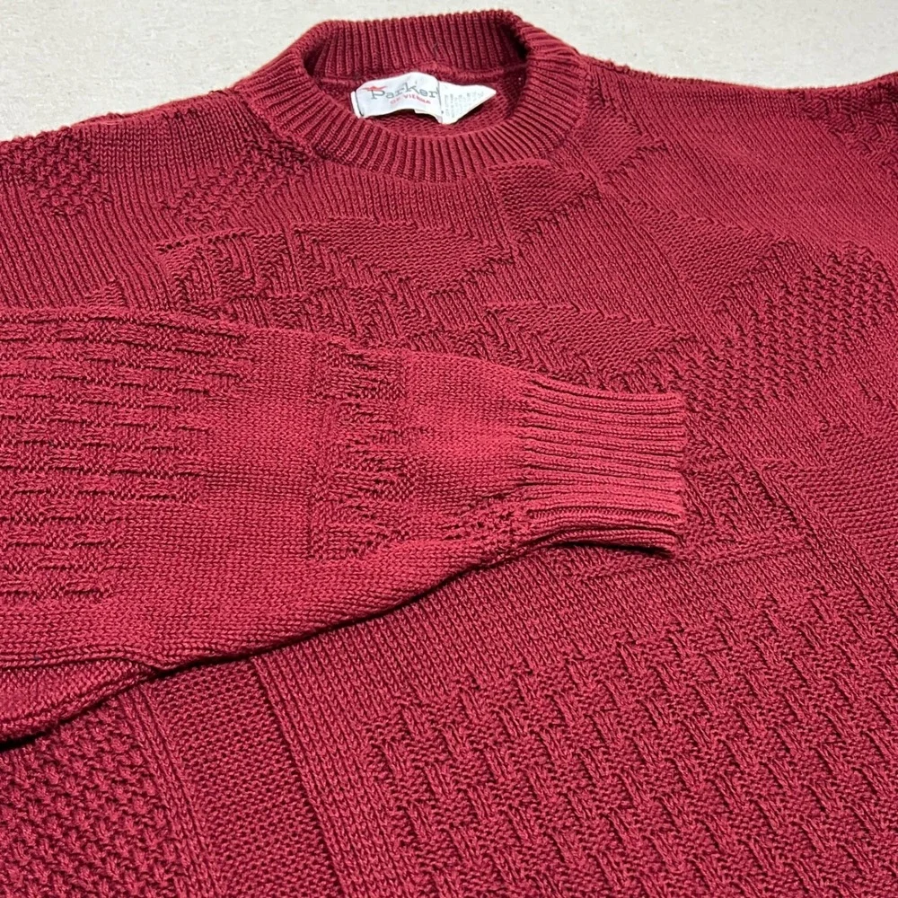 Parker of Vienna Mens‎ Burgundy Sweater Textured Geometric Crewneck Large